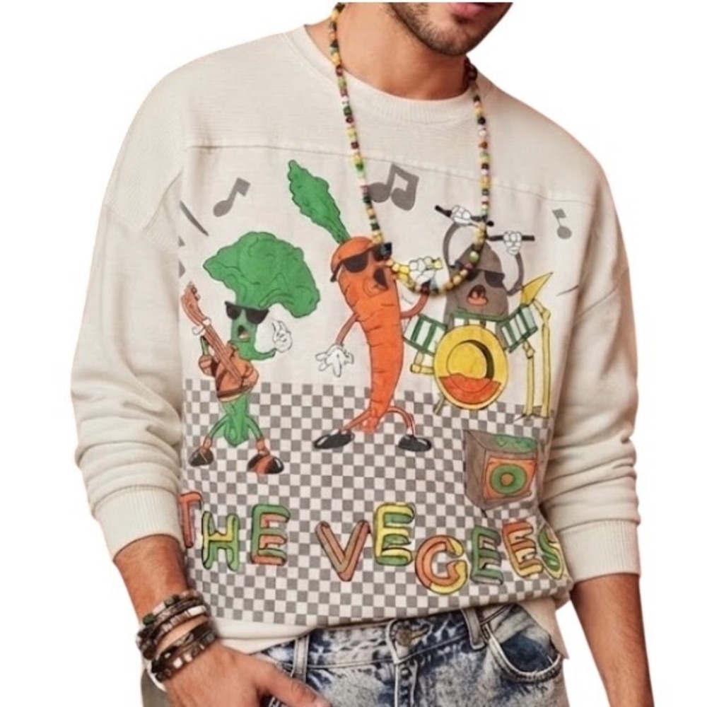 The Vegee's Quirky Vegetable Graphic Shirt Checkerboard Food Character